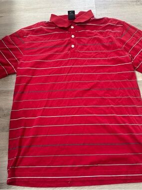 Nike Golf Mens Red Striped Short Sleeve Polo Shirt Size Large Red White Stripe